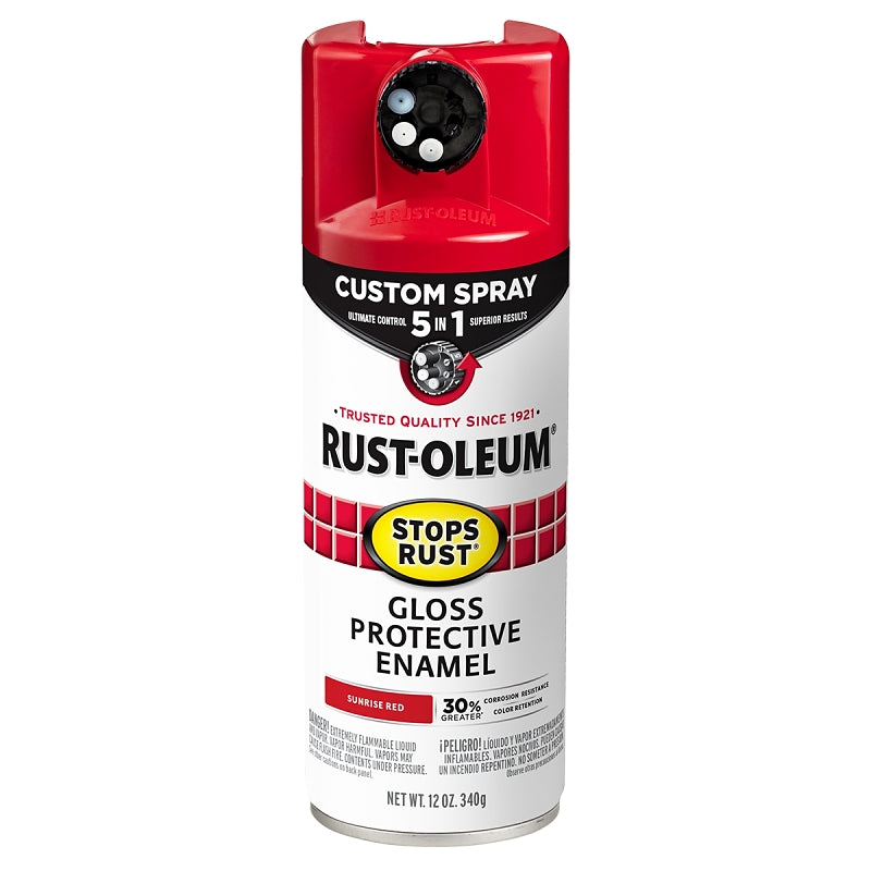 Rust-Oleum 376899 5-In-1 Enamel Paint, Gloss, Sunrise Red, 12 oz, Aerosol Can