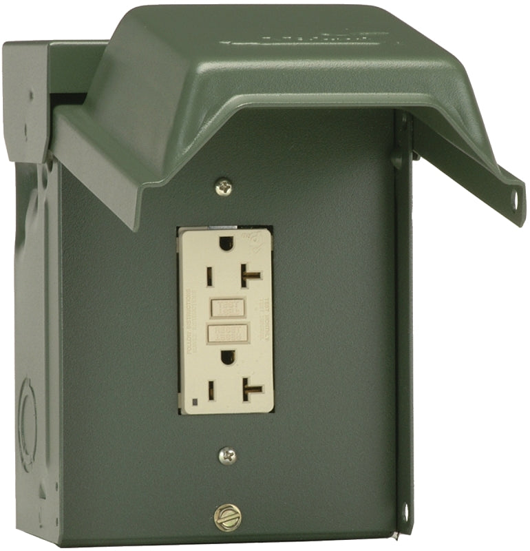 GE U010010GRP Outdoor Power Outlet, 120 V, 20 A, NEMA: NEMA 3R, Green