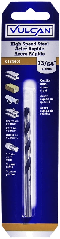 Vulcan Jobber Drill Bit, 13/64 in Dia, 3-5/8 in OAL, 3-Flat Shank