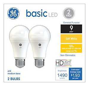 GE Industrial Solutions 37025 LED Bulb, General Purpose, A19 Lamp, E26 Lamp Base, Soft White Light, 2700 K Color Temp