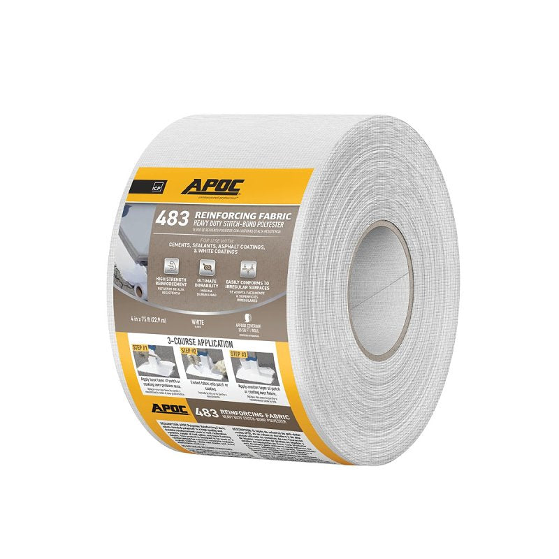 APOC AP-4834 Series AP-4834-75-12 Reinforcing Fabric, 75 ft L, 4 in W, Polyester, White