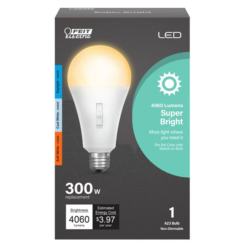 Feit Electric OM300/3CCT/LEDI LED Bulb, A23 Lamp, 300 W Equivalent, E26 Medium Lamp Base, Non-Dimmable, Frost