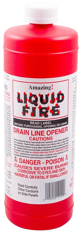 Liquid Fire LF-Q-12 Drain Opener, Liquid, Dark Amber, Slight Pungent, 32 oz Bottle