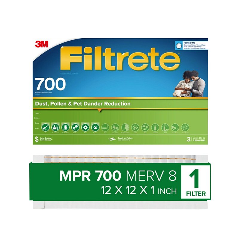 Filtrete 710-4 Air Filter, 12 in L, 12 in W, 8 MERV, 700 MPR