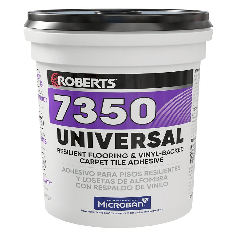 Roberts 7350 Series 7350RB004 Universal Flooring Adhesive, Paste, Resinous, Very Mild Acrylic, Off-White, 1 gal, Pail