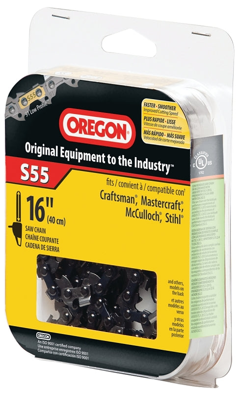 Oregon S55 Chainsaw Chain, 16 in L Bar, 3/8 in TPI/Pitch, 55-Link