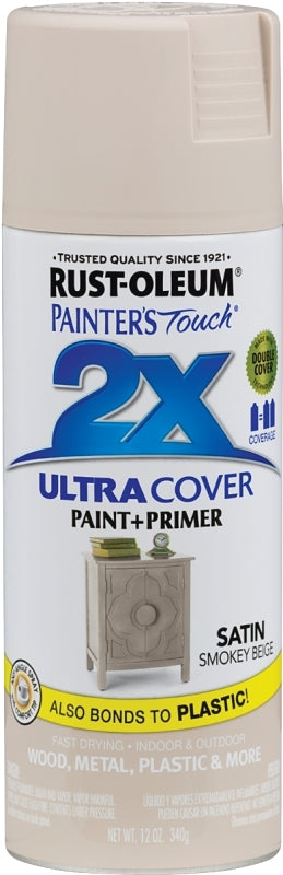 Rust-Oleum Painter's Touch 2X Ultra Cover 334092 Spray Paint, Satin, Smokey Beige, 12 oz, Aerosol Can