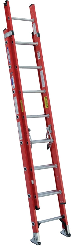 Werner D6216-2 Extension Ladder, 15 ft H Reach, 300 lb, Fiberglass