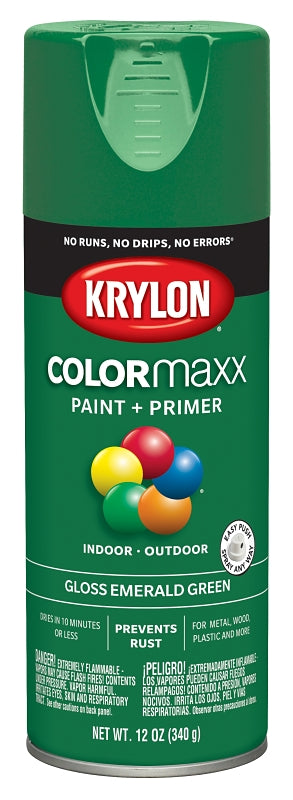 Krylon K05517007 Enamel Spray Paint, Gloss, Emerald Green, 12 oz, Can