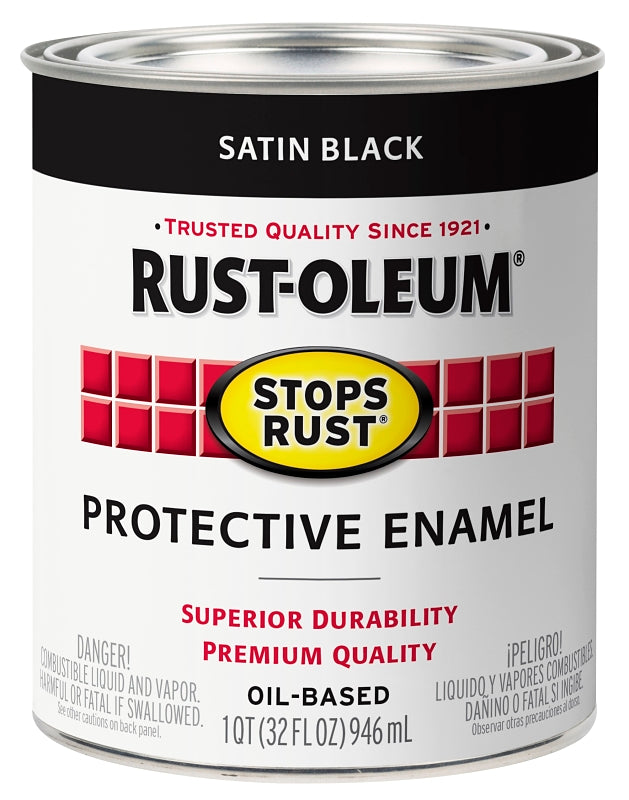 Rust-Oleum 353589 Rust Preventative Paint, Oil, Satin, Black, 1 qt, 80 to 175 sq-ft Coverage Area