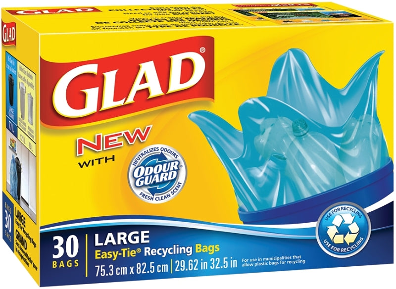 Glad Easy-Tie 11578PAK2 Recycling Bag, L, 77 L, Plastic, Blue