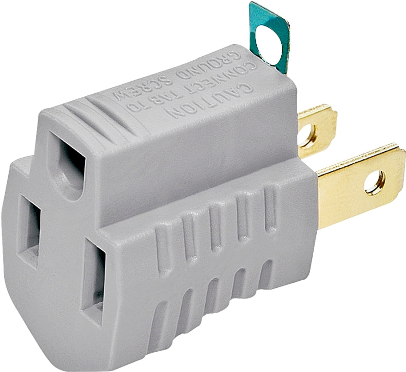 Eaton Wiring Devices BP419GY Outlet Adapter with Grounding Lug, 2 -Pole, 15 A, 125 V, 1 -Outlet, Gray