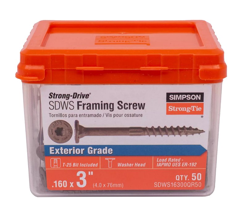 Simpson Strong-Tie SDWS16300QR50 Exterior Wood Screw, #8 Thread, 3 in L, Serrated Thread, Low Profile Head, Steel