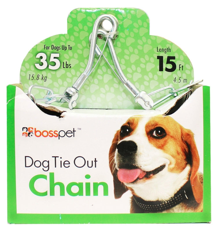 Boss Pet PDQ 27215 Twist Chain with Swivel Snap, 15 ft L Belt/Cable, Steel, For: Medium Dogs Up to 35 lb