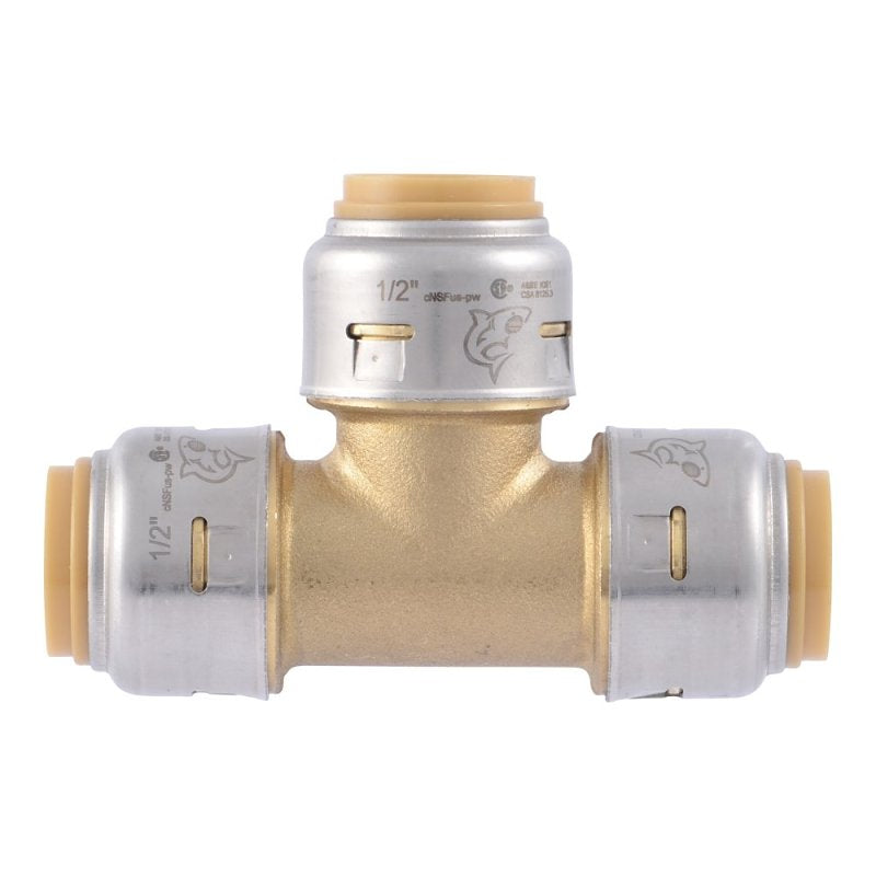 SharkBite Max UR362A4 Pipe Tee, 1/2 in, Push-to-Connect, DZR Brass, 250 psi Pressure