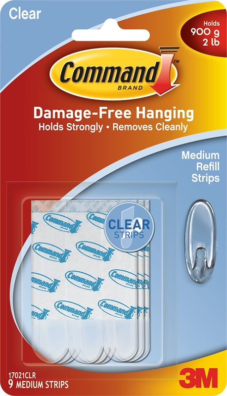 Command 17021CLR Refill Strip, 5/8 in W, 1-3/4 in L, Clear, 2 lb