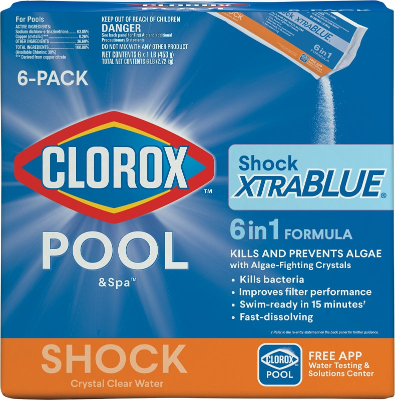 Clorox POOL & Spa Shock XtraBlue 36006CLX Pool Chemical, 1 lb Bottle, Granular, Chlorine