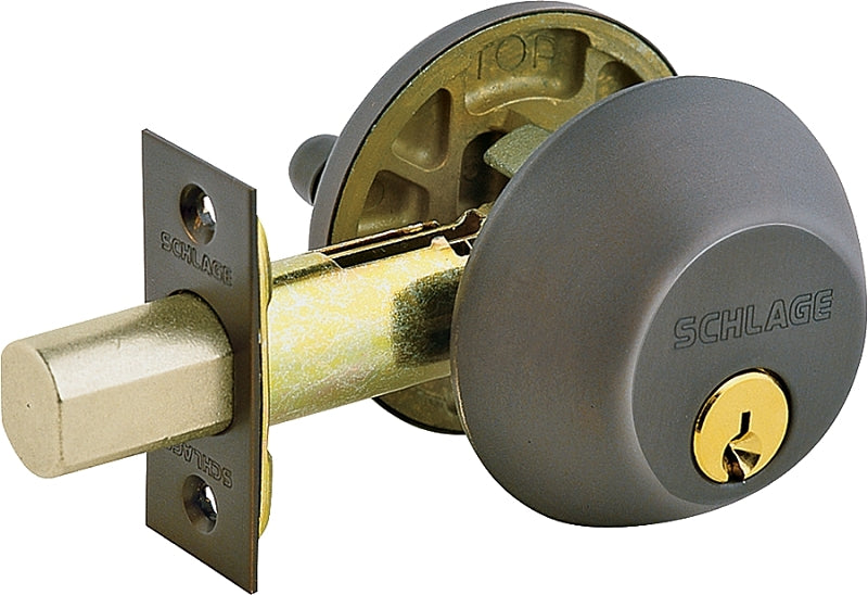Schlage B60NG716 Deadbolt, 1 Grade, Keyed Key, Metal, Aged Bronze, 2-3/8, 2-3/4 in Backset, C Keyway