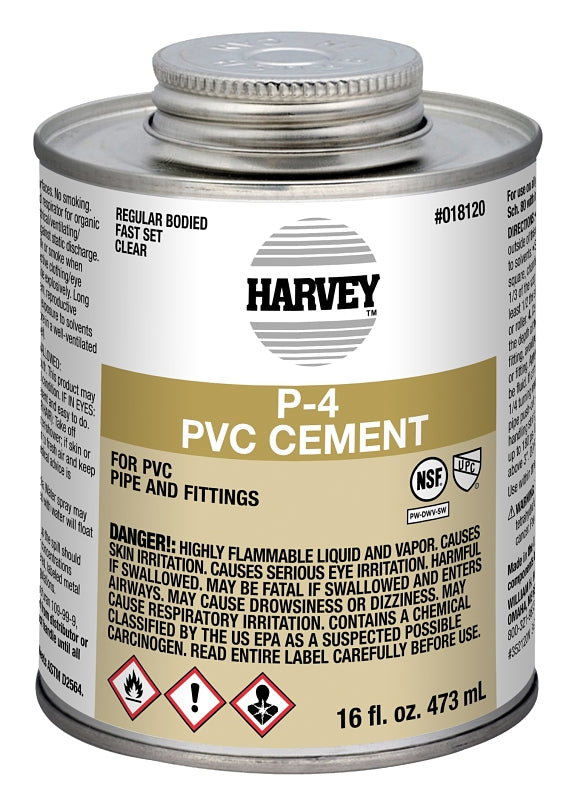 Harvey 18120-12 Solvent Cement, 16 oz Can, Liquid, Clear