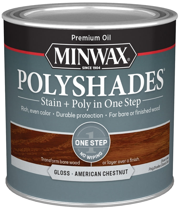 Minwax 214754444 Waterbased Polyurethane Stain, Gloss, Liquid, American Chestnut, 0.5 pt, Can