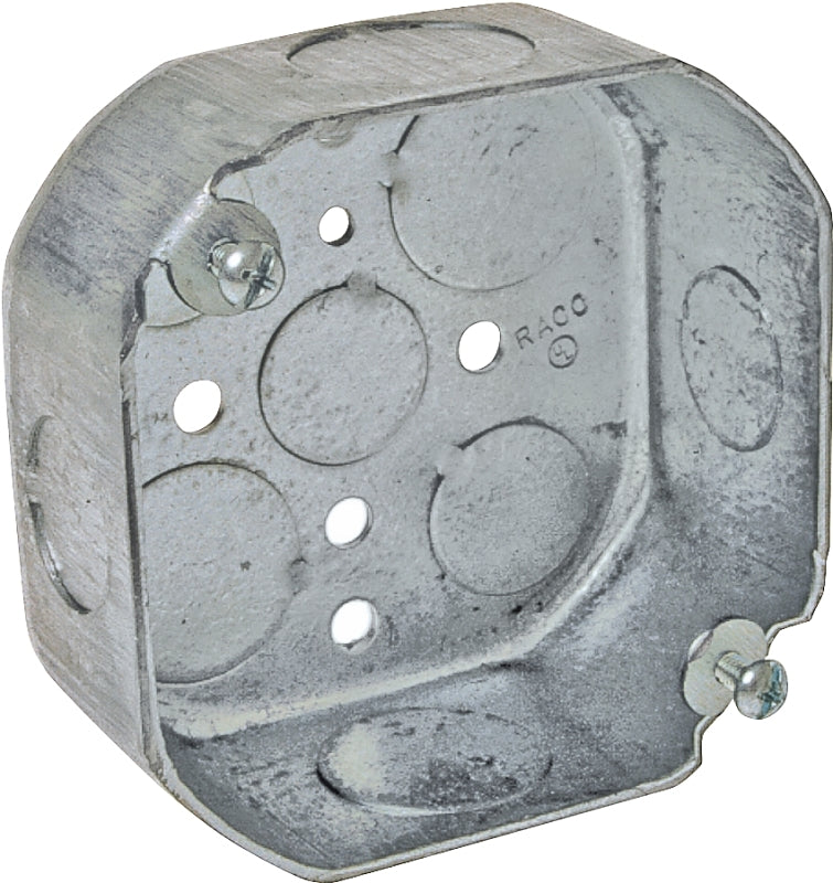 Raco 127 Octagonal Box, 4 in OAW, 1.56 in OAD, 4 in OAH, 8-Knockout, Steel Housing Material, Gray