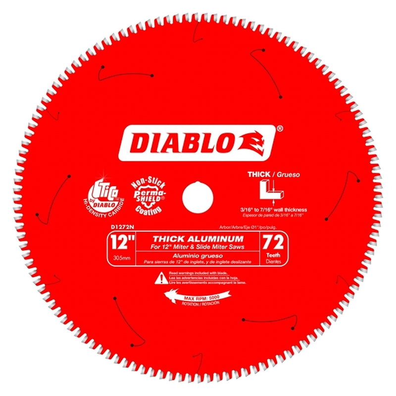 Diablo D1272N Circular Saw Blade, 12 in Dia, 1 in Arbor, 72-Teeth, Carbide Cutting Edge