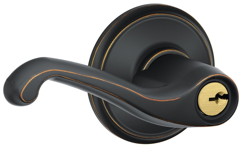 Schlage F Series F51AFLA716 Entry Lever, Mechanical Lock, Aged Bronze, Metal, Residential, 2 Grade