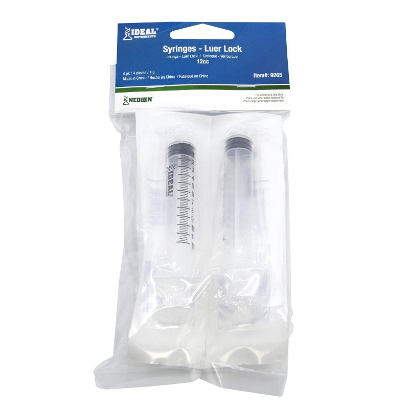 Neogen 9265 Luer Lock Syringe, 12 cc, Polypropylene, Clear