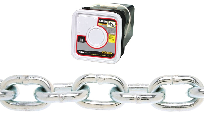BARON PC3014SP Proof Coil Chain, 1/4 in, 100 ft L, 30 Grade, Steel, Zinc