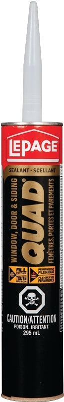 LePage QUAD 1637329 Door and Siding Sealant, 7 to 14 days Curing, 20 to 100 deg F, 295 mL Cartridge