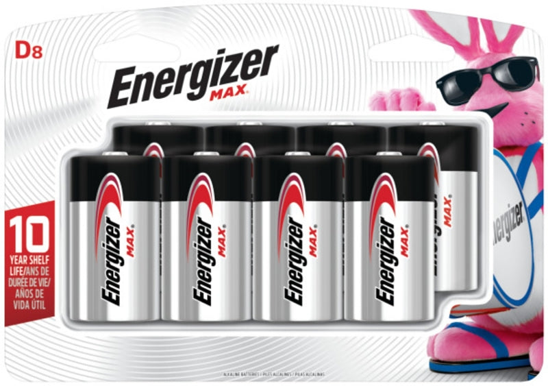 Energizer E95BP-8H Battery, 1.5 V Battery, 18 Ah, D Battery, Alkaline, Manganese Dioxide, Zinc