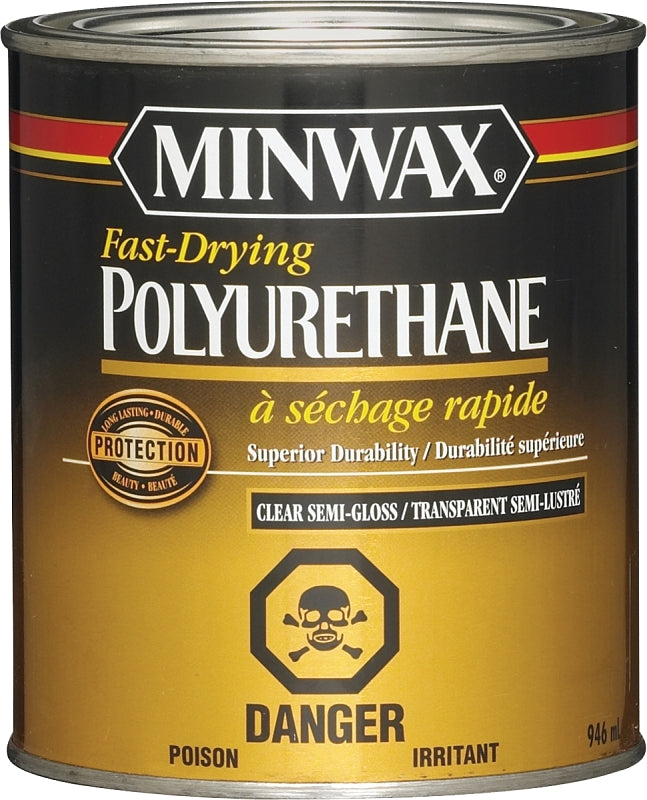 Minwax 305034444 Fast-Drying Polyurethane, Semi-Gloss, Liquid, Clear, 946 mL