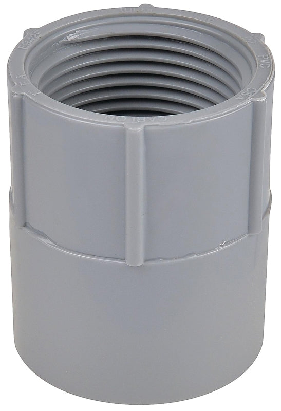 Carlon E942HR Conduit Adapter, 1-1/2 in FPT x Socket, 2-5/32 in Dia, 2-7/32 in L, PVC, Gray