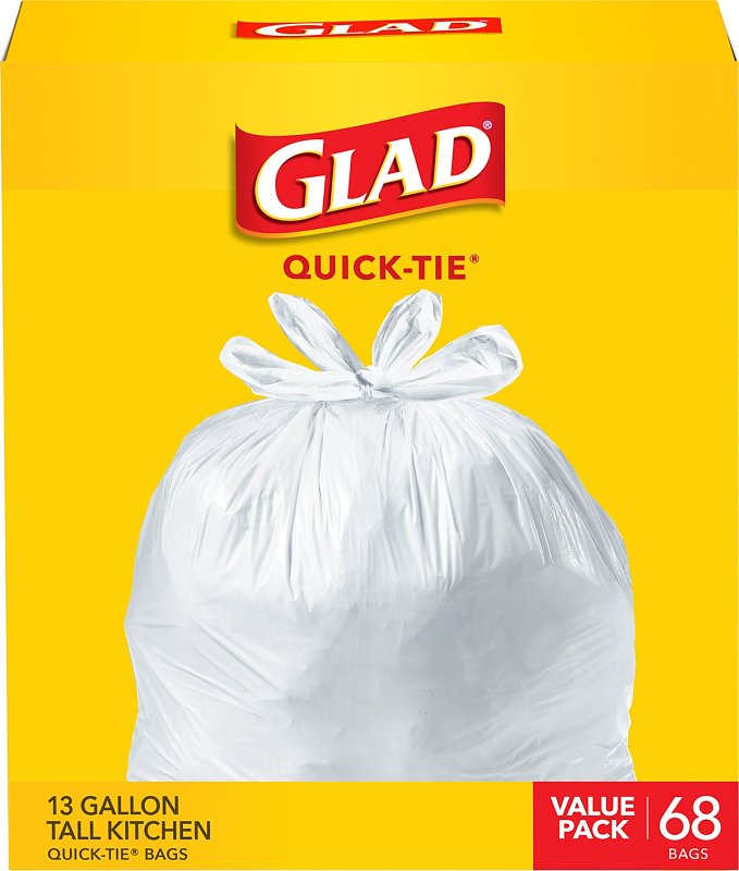 Glad 22435 Tall Kitchen Garbage Bag, 13 gal Capacity, Plastic, White