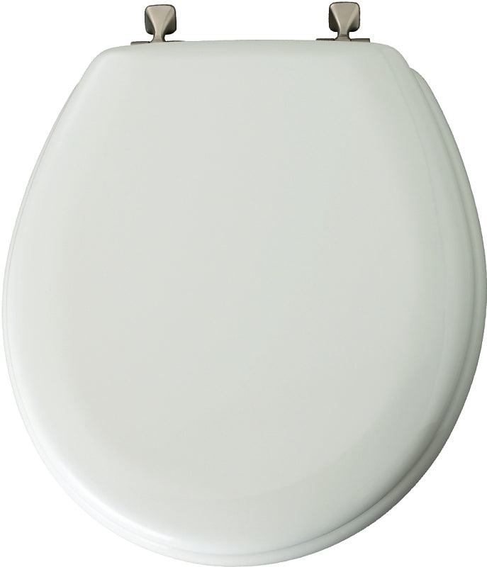 Mayfair 44BN000 Toilet Seat, Round, Wood, White, Non-Tarnish, Classic Hinge