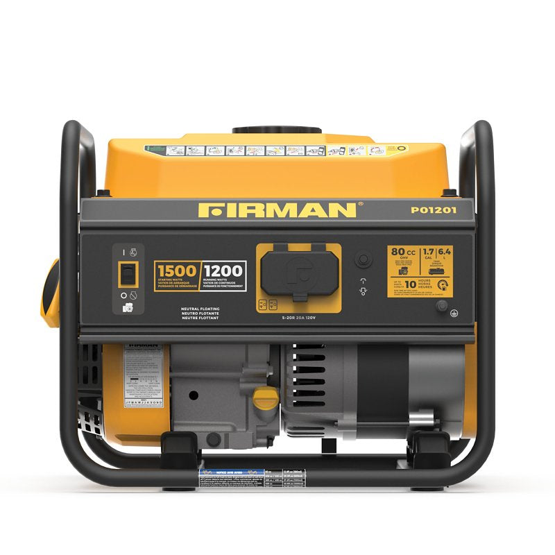 Firman Performance Series P01201 Generator, 120 V, 1500 W Output, Gasoline, 1.7 gal Tank, 10 hr Run Time, Recoil Start