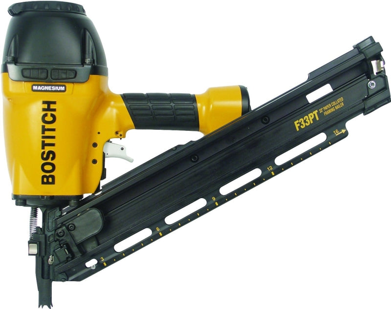 Bostitch F33PT Framing Nailer, 80 Magazine, 30 deg Collation, Paper Collation, 2 to 3-1/2 in Fastener, 0.075 cfm Air