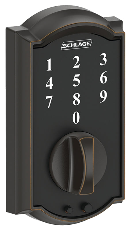 Schlage BE375 CAM 716 Electronic Deadbolt, Aged Bronze, Residential, 1 Grade, Metal, Thumbturn Interior Handle