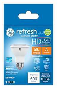 GE Industrial Solutions 45499 LED Bulb, Flood/Spotlight, PAR20 Lamp, 50 W Equivalent, E26 Lamp Base, Dimmable, Clear