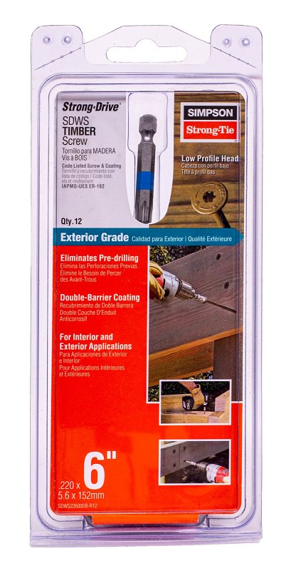 Simpson Strong-Tie Strong-Drive SDWS SDWS22600DB-R12 Timber Screw, 6 in L, Washer Head, 6-Lobe Drive, Steel