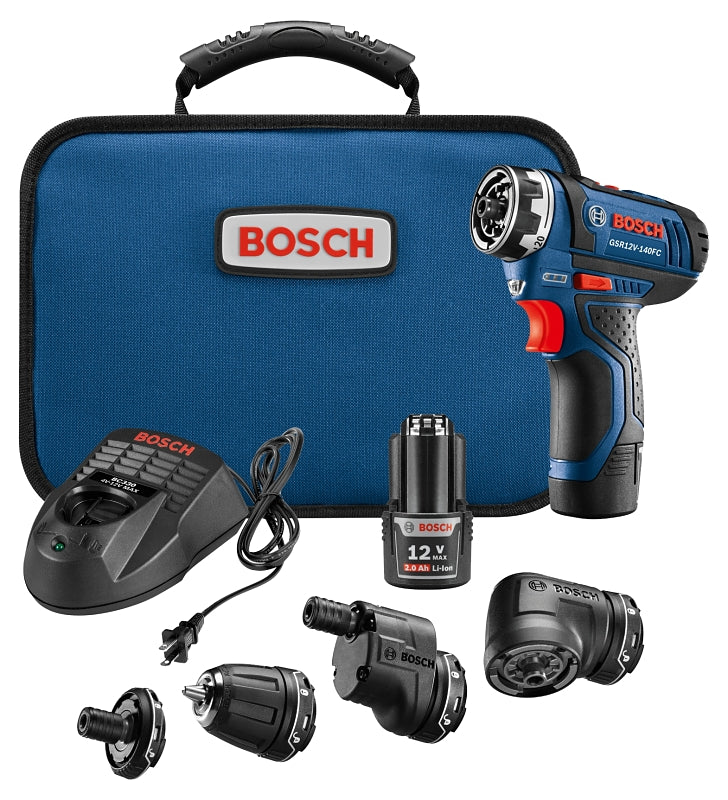 Bosch Flexiclick GSR12V-140FCB22 Drill/Driver System, Battery Included, 12 V, 2 Ah, 1/4 in Chuck, Keyless Chuck