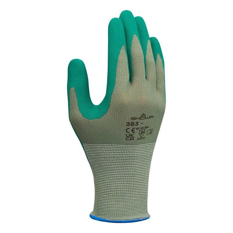 Showa 383-M/07 Coated Gloves, M, 230 mm L, Nitrile Coating, Polyester, Green