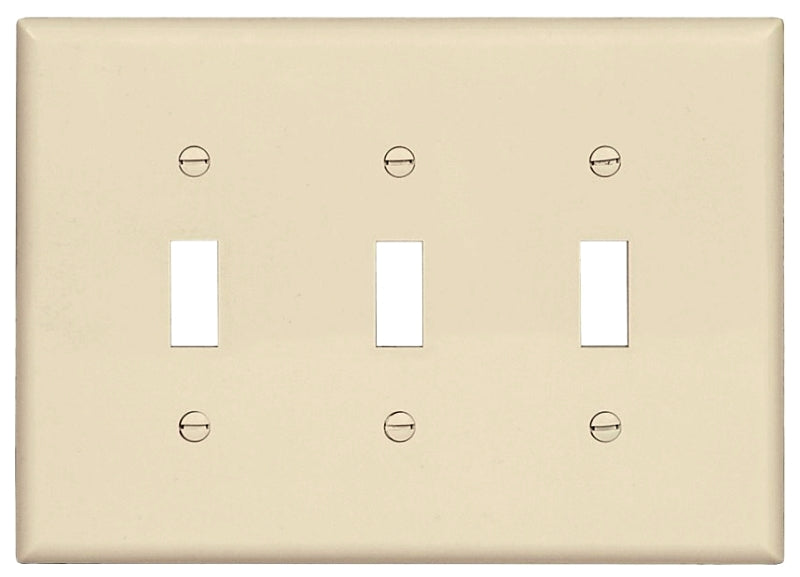 Eaton PJ3LA Switch Wallplate, 4.87 in L, 6-3/4 in W, 3-Gang, Polycarbonate, Light Almond, High-Gloss