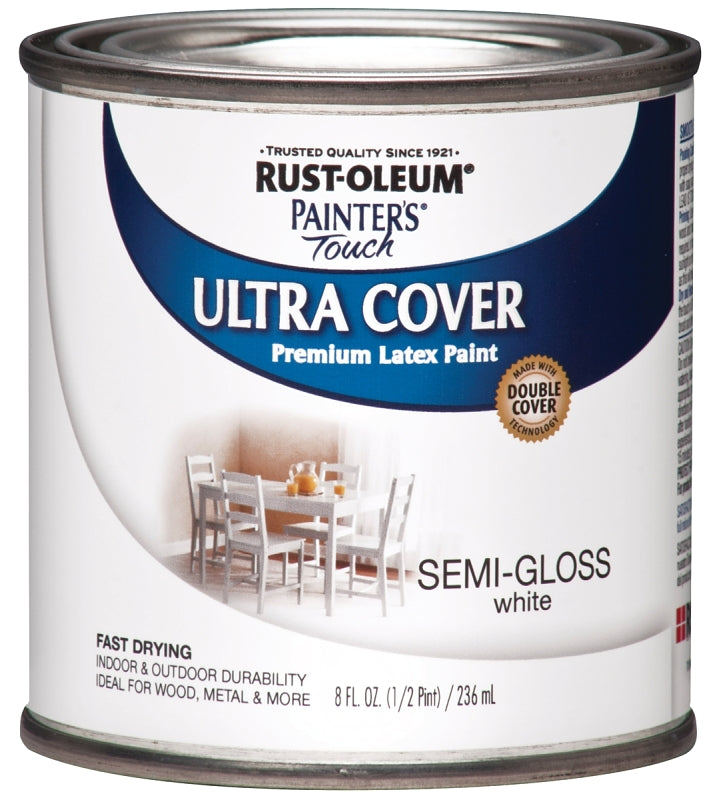 Rust-Oleum 1993730 Enamel Paint, Water, Semi-Gloss, White, 0.5 pt, Can, 120 sq-ft Coverage Area