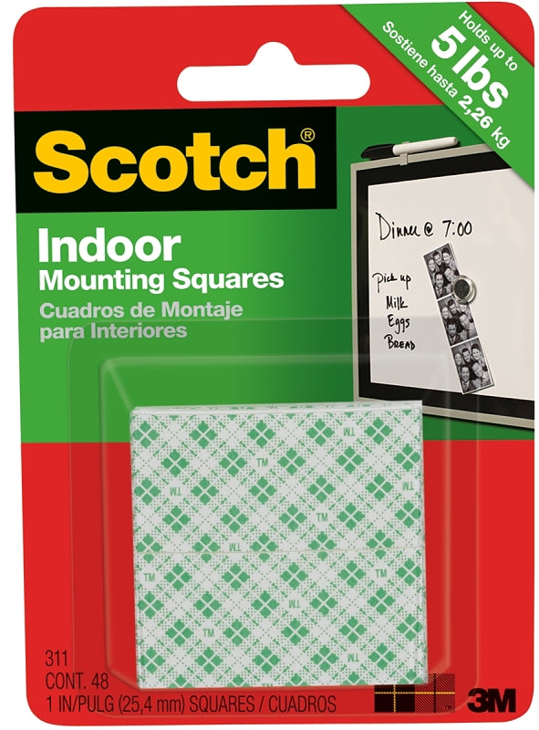 Scotch 311DC Mounting Tape, 1 in L, 1 in W, White