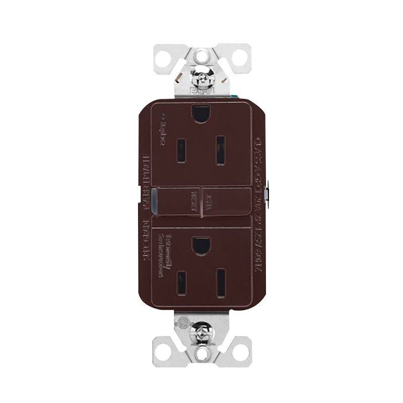 Eaton GF15B GFCI Receptacle, 125 V, 15 A, NEMA: NEMA 5-15R, Back, Side Wiring, Brown