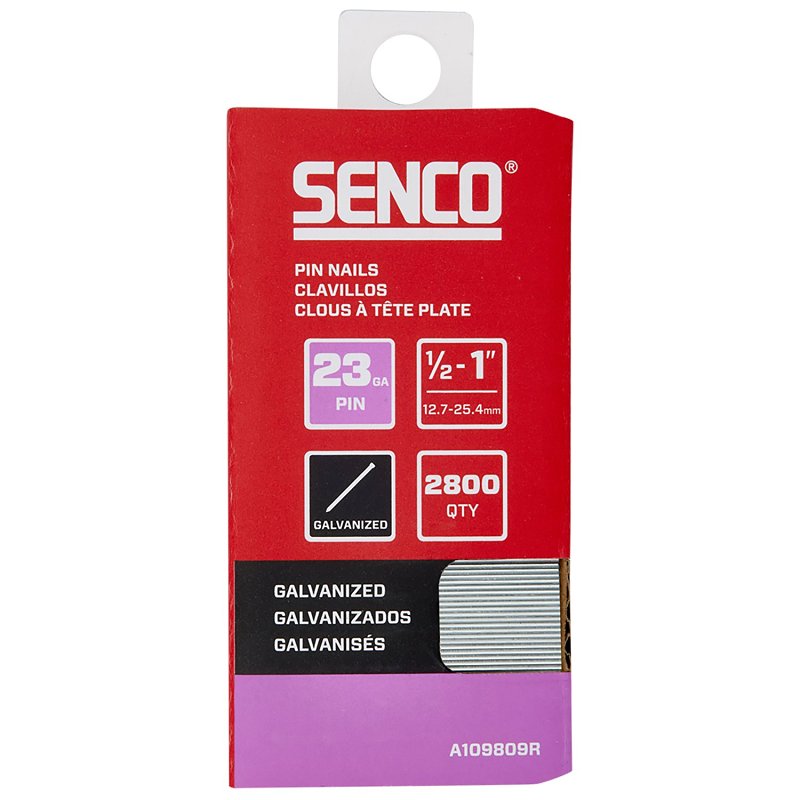 Senco A109809R Micro Pin Strip Assortment, 1/2, 5/8, 3/4, 1 in L, 23 ga, Galvanized/Plain, Headless