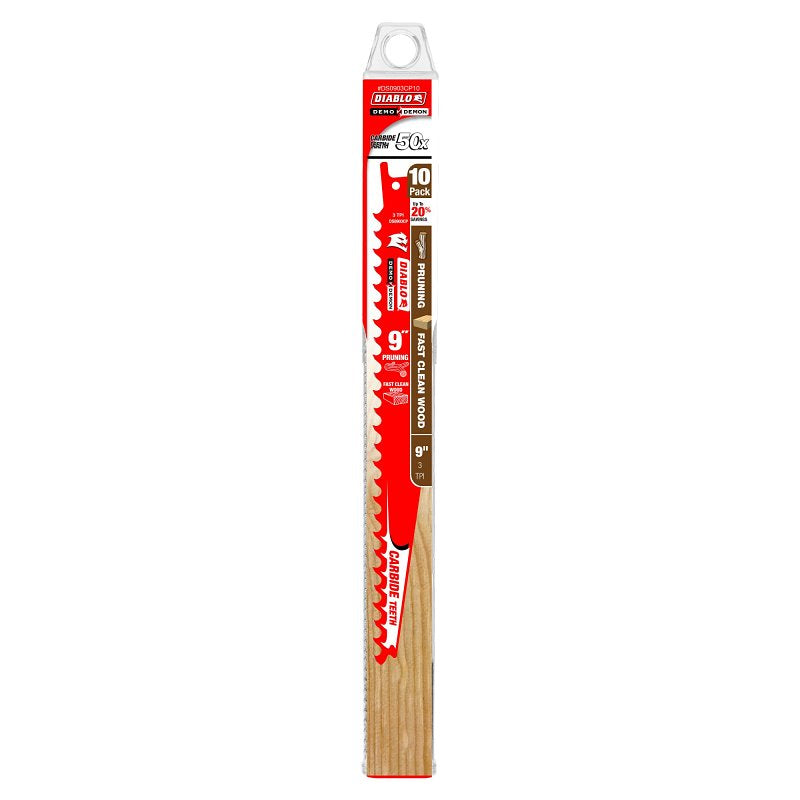 Diablo Demo Demon DS0903CP10 Reciprocating Saw Blade, 1 in W, 9 in L, 3 TPI, Carbide Cutting Edge, 10/PK