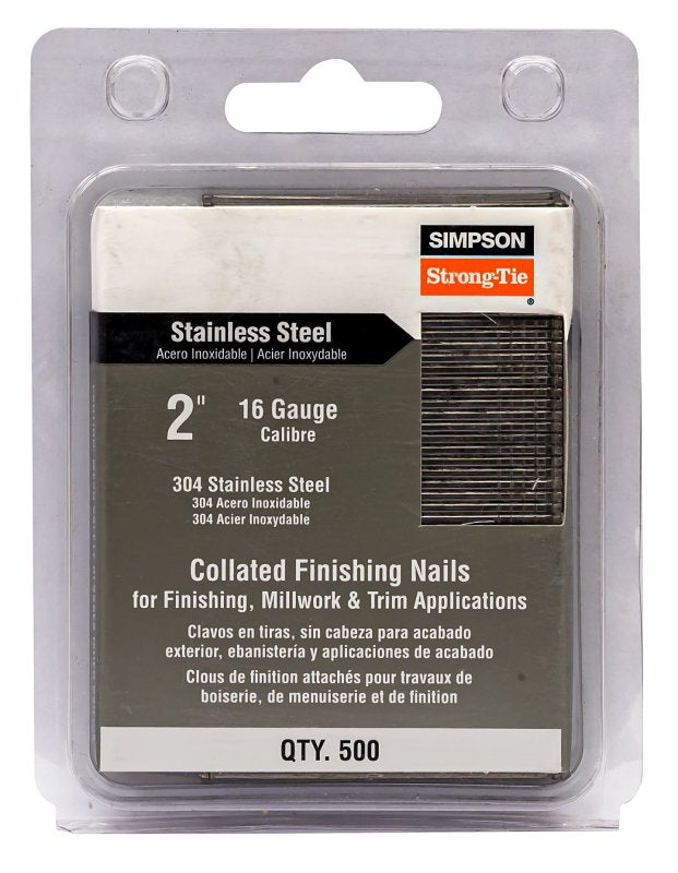 Simpson Strong-Tie S16N200FNB Finishing Nail, 2 in L, 16 ga Gauge, Stainless Steel, Smooth, T-Style Head