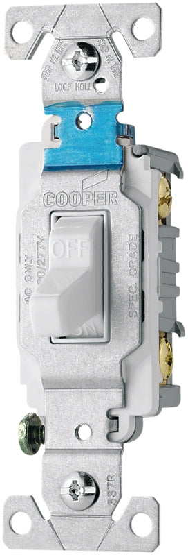 Eaton Wiring Devices CS215W Series Toggle Switch, White, 15 A, 120/277 V, Screw Terminal, 2-Pole, Nylon Housing Material
